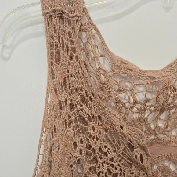 Instie Tan Romantic Crochet Lace Boho Hippie Cottagecore Sleeveless Open Vest - Picture 2 of 6